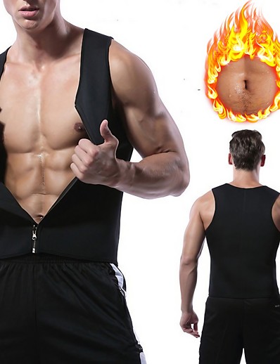 cheap Sportswear-Sweat Vest Sweat Shaper Sauna Vest Sports Yoga Gym Workout Exercise &amp; Fitness Neoprene Weight Loss Tummy Fat Burner Zipper For Abdomen Men&#039;s