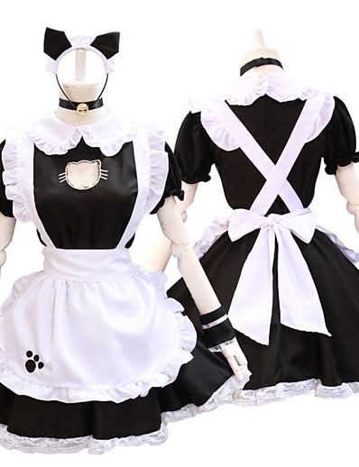 Χαμηλού Κόστους Στολές Ηρώων-Εμπνευσμένη από Στολές Ηρώων Κοστούμια υπηρέτριας Anime Στολές Ηρώων Ιαπωνικά Κοστούμια Cosplay Φορέματα Φόρεμα Καλύμματα Κεφαλής Λαιμοδέτης Για Γυναικεία / Βραχιόλι / Βραχιόλι