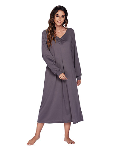 cheap Basic Collection-Women&#039;s Loungewear Nightdress Deep V Home Bed Polyester Solid Color Fashion Pajamas Spring, Fall, Winter, Summer Dress Long Sleeve Plunging Neck