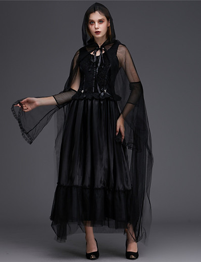 cheap Anime Cosplay-Witch Vampire Dress Cosplay Costume Women&#039;s Adults&#039; Halloween Halloween Halloween Festival / Holiday Terylene Black Women&#039;s Easy Carnival Costumes Solid Color / Gloves / Cloak / Gloves / Cloak