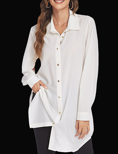 cheap Basic Collection-Women&#039;s Blouse Shirt 3/4 Length Sleeve Plain Shirt Collar Business Basic Elegant Tops Chiffon White