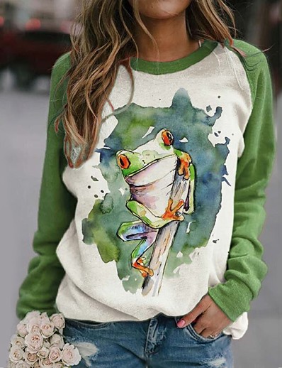cheap Hoodies &amp; Sweatshirts-Women&#039;s Frog Animal Sweatshirt Print 3D Print Casual Daily Basic Streetwear Hoodies Sweatshirts  Green