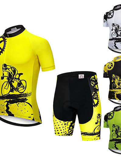 cheap Sportswear-21Grams® Men&#039;s Cycling Jersey with Shorts Short Sleeve - Summer Spandex Polyester Black / Yellow Black Green Gear Funny Bike 3D Pad Breathable Quick Dry Moisture Wicking Reflective Strips Clothing
