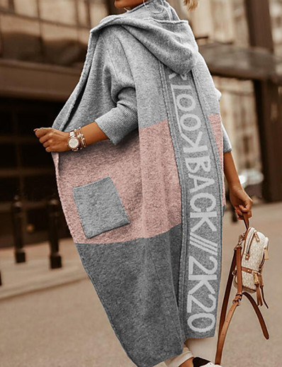 povoljno Kardigani-Žene Kardigan Blok boja Ispleten Stilski Dugih rukava Duks džemper Jesen Zima Otvor s prednje strane Bijela Rumenilo ružičasto