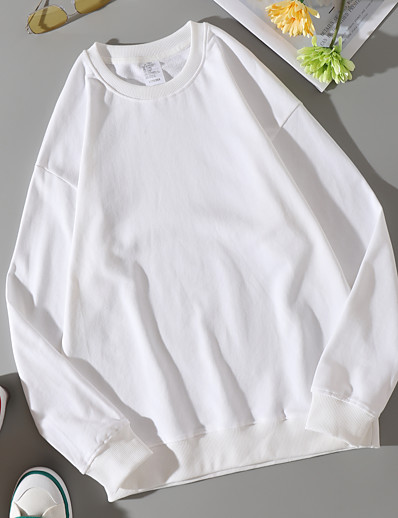 voordelige Basic Collectie-Dames Effen Stoppen niet-afdrukken Dagelijks Basic Hoodies Sweatshirts Khaki Klaver Wit