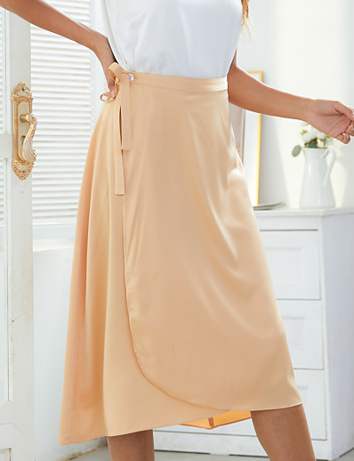 cheap Basic Collection-Women&#039;s Basic Elegant Skirts Party / Evening Daily Solid Colored Silk Like Satin Light Brown S M L / Machine wash / Regular Fit / Smooth Sensations