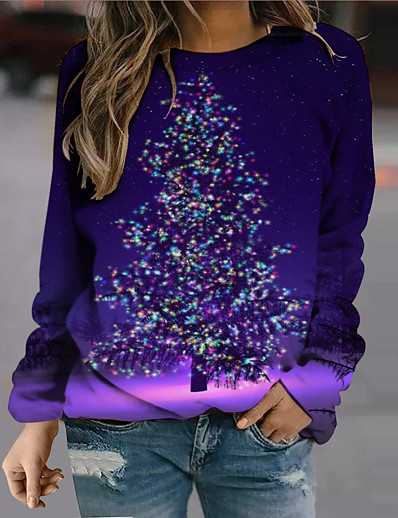 cheap Hoodies &amp; Sweatshirts-Women&#039;s Christmas Tree Sweatshirt Pullover Print 3D Print Christmas Christmas Gifts Weekend Streetwear Christmas Hoodies Sweatshirts  Blue Purple Green