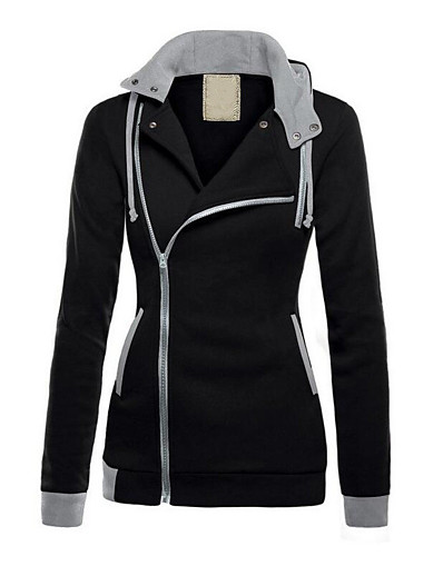 cheap Jackets-Women&#039;s Jacket Fall Street Daily Regular Coat Warm Breathable Regular Fit Casual Jacket Long Sleeve Full Zip Pocket Plain Blue Black Wine