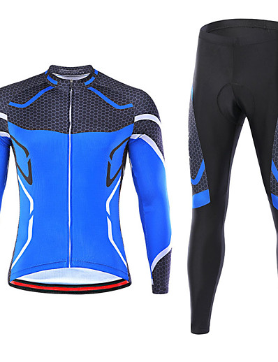 cheap Sportswear-21Grams® Men&#039;s Cycling Jersey with Tights Long Sleeve Spandex Polyester Black / Red Black / Yellow Red+Blue Geometic Bike 3D Pad Breathable Quick Dry Moisture Wicking Back Pocket Clothing Suit Sports