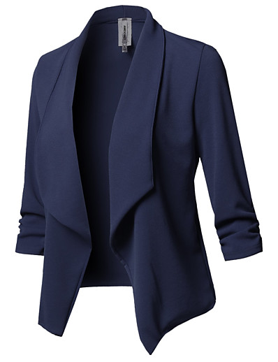cheap Blazers-Women&#039;s Blazer Fall Spring Summer Office / Career WorkWear Outdoor Regular Coat V Neck Slim Work Casual Jacket Long Sleeve Basic Solid Color Navy Wine Red Blue
