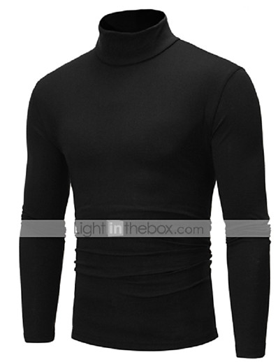 cheap Men-Men&#039;s Tee T shirt Solid Colored Turtleneck Daily Sports Long Sleeve Slim Tops Basic White Black Purple