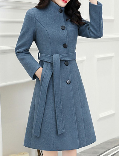 저렴한 여성 코트 &amp; 트렌치 코트-여성용 코트 가을 겨울 일상 긴 코트 스탠드 따뜨하게 유지 보통 캐쥬얼 자켓 긴 소매 퀼트 한 색상 푸른 블랙 그레이