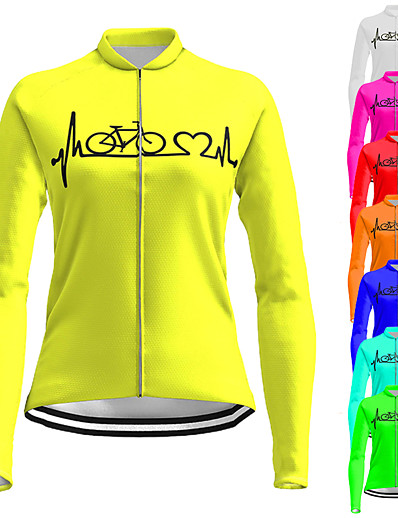 cheap Sportswear-21Grams® Women&#039;s Cycling Jersey Long Sleeve Spandex Polyester Green Orange Red Heart Funny Bike Mountain Bike MTB Road Bike Cycling Top Breathable Quick Dry Moisture Wicking Sports Clothing Apparel