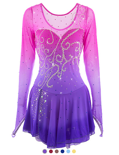 cheap Sportswear-Figure Skating Dress Women&#039;s Girls&#039; Ice Skating Dress Outfits Dark Red Dusty Rose Sky Blue Mesh Spandex Halo Dyeing Competition High Elasticity Skating Wear Handmade Ice Skating Figure Skating