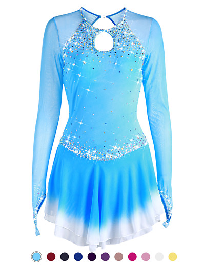 cheap Sportswear-Figure Skating Dress Women&#039;s Girls&#039; Ice Skating Dress Outfits Violet White Purple Spandex Halo Dyeing Competition High Elasticity Skating Wear Solid Colored Handmade Ice Skating Figure Skating Long
