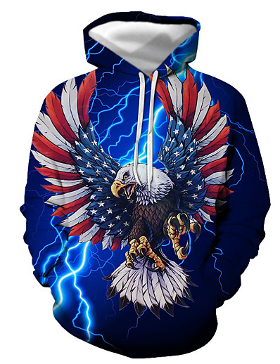 cheap Men-Men&#039;s Graphic Eagle Pullover Hoodie Sweatshirt Print 3D Print Casual Daily Casual Streetwear Hoodies Sweatshirts  Blue Royal Blue Navy Blue