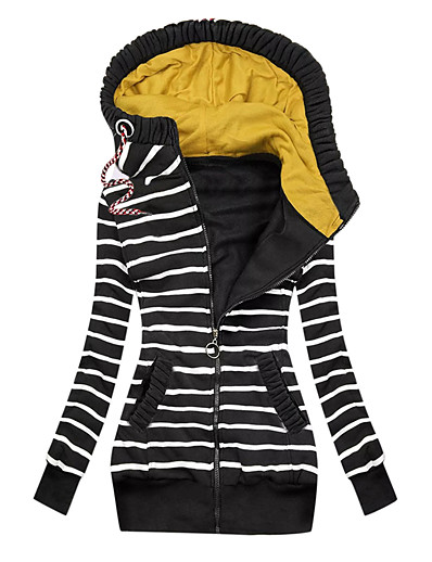 hesapli Ceketler-Kadın&#039;s Ceketler Sonbahar Kış Günlük Uzun Ceket Sıcak Tutma Normal Günlük Ceketler Uzun Kollu Kapitone Desen Çizgili Havuz Doğal Pembe Siyah