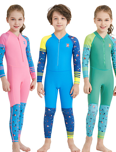 cheap Sportswear-Dive&amp;Sail Boys&#039; Girls&#039; Rash Guard Dive Skin Suit Swimwear Diving Suit Nylon Spandex Stretchy SPF50 UV Sun Protection Breathable Front Zip Full Body - Patchwork Swimming Diving Surfing Snorkeling