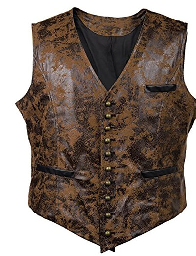 cheap Men-Men&#039;s Vest Gilet Fall Daily Short Coat V Neck Single Breasted Breathable Loose Casual Jacket Sleeveless Pocket Print Black Brown