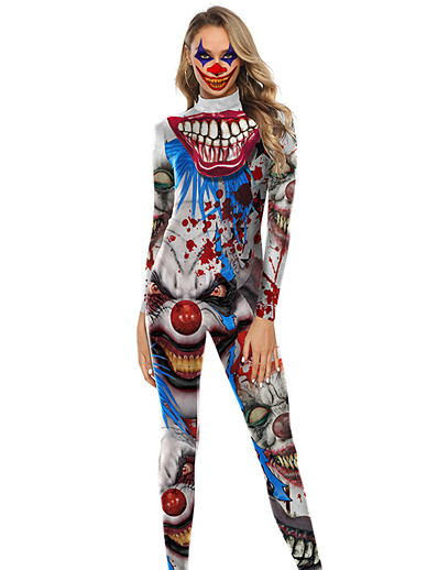 cheap Kigurumi Pajamas-Burlesque Clown Pennywise It Clown Zentai Suits Costume Women&#039;s Teen Adults&#039; Geek &amp; Chic Halloween Festival / Holiday Cotton / Polyester Blend Gray Women&#039;s Couple&#039;s Easy Carnival Costumes