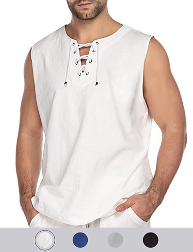 رخيصةأون ملابس رجالية-رجالي قميص داخلي 平织 غير الطباعة رقبة دائرية فضفاض مناسب للبس اليومي بدون كم قمم خفيف الوزن استوائي كوول أبيض أسود رمادي