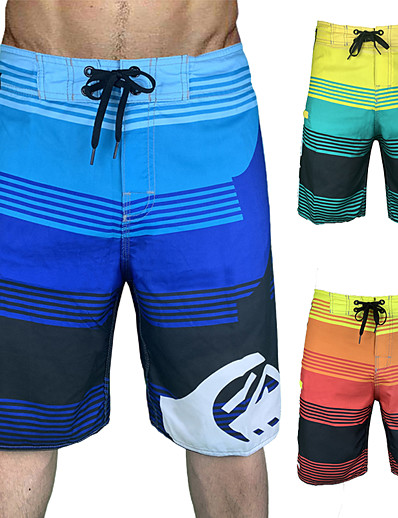 baratos Surfar,mergulho &amp; snorkel-Homens Shorts de Natação Calção Justo de Natação Bermuda de Surf Respirável Secagem Rápida Com Cordão Riscas Natação Surfe Esportes Aquáticos Verão