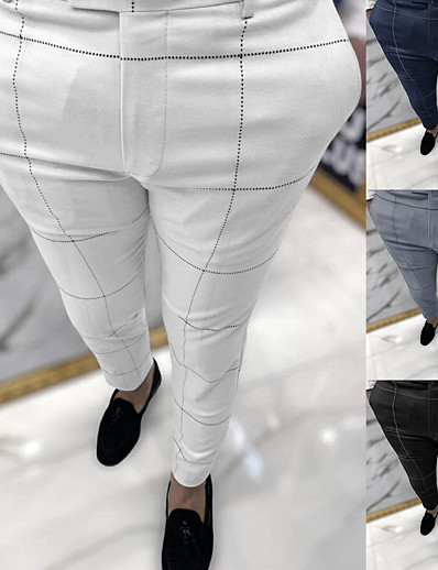 cheap Men-Men&#039;s Chino Classic Pocket Dress Pants Pants Chinos Full Length Pants Business Daily Lattice Mid Waist Comfort Outdoor Black Gray White Navy Blue S M L XL XXL