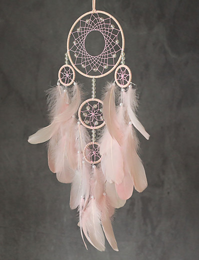 cheap Basic Collection-Dream Catcher Handmade Gift  with 5 Circles Feather Bead Flower Wall Hanging Decor Art Boho Style 16*70cm