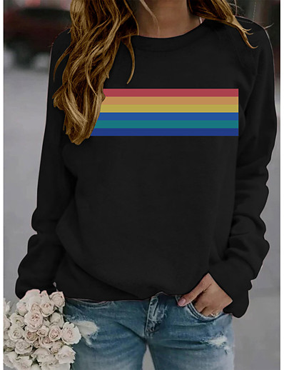 cheap Hoodies &amp; Sweatshirts-Women&#039;s T shirt Rainbow Graphic Round Neck Basic Casual Tops Wine Black Gray