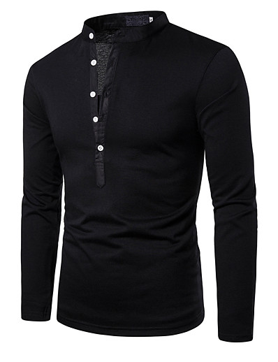 cheap Men&#039;s Clothing-Men&#039;s Polo Bishop Sleeve Basic Stand Collar Medium Spring &amp;  Fall Black White