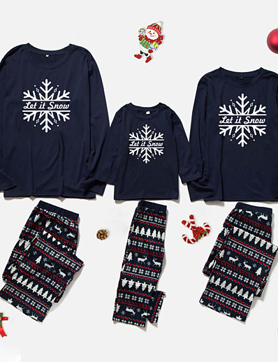 povoljno Family Matching Outfits-Obiteljski izgled Pidžama Božićni pokloni Jelen Slovo Ispis Plava Dugih rukava Dnevno Odgovarajuće odjeće / Jesen / Zima / Slatka Style