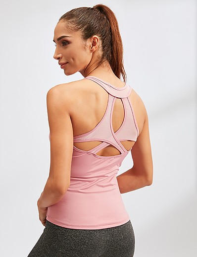 cheap Sportswear-YUERLIAN Women&#039;s Yoga Top Cut Out Summer Solid Color Purple Pink Fitness Gym Workout Pilates Mesh Tank Top Sleeveless Sport Activewear High Elasticity 4 Way Stretch Quick Dry Moisture Wicking Slim