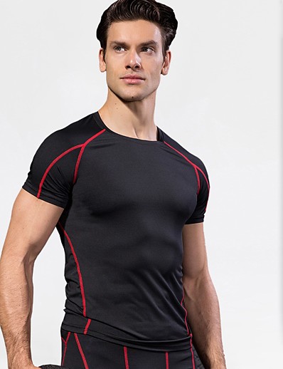 cheap Sportswear-YUERLIAN Men&#039;s Compression Shirt Yoga Top Summer Black / Red Blue Fitness Gym Workout Running Tee Tshirt Base Layer Short Sleeve Sport Activewear High Elasticity Quick Dry Lightweight Breathable Slim