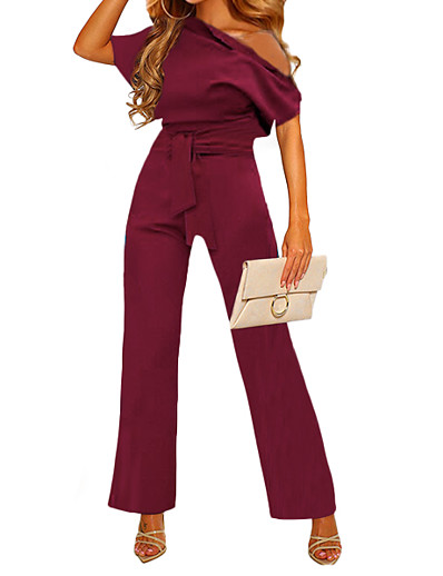 cheap Jumpsuits &amp; Rompers-Women&#039;s Elegant Casual One Shoulder Casual Daily Work 2021 Blue Yellow Wine Jumpsuit Solid Color / Wide Leg