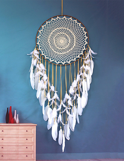 cheap Basic Collection-Dream Catcher Handmade Gift Feather Hook Flower Wind Chime Ornament Wall Hanging Decor Art Boho Style 40*120cm