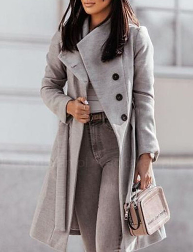 hesapli Kadın Dış Giyim-Kadın&#039;s Trençkot Sonbahar Kış Cadde Günlük Dışarı Çıkma Uzun Ceket Nefes Alabilir Normal Günlük Ceketler Uzun Kollu Cep Düz Siyah Gri Haki
