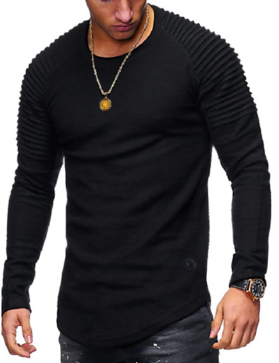 cheap Men&#039;s Tops-Men&#039;s T shirt Graphic Solid Colored Round Neck Plus Size Going out Long Sleeve Tops Basic White Black Army Green