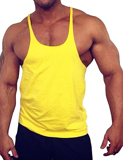 cheap Sportswear-Men&#039;s Yoga Top Summer Solid Color Crimped Army Green Crimped Sky Blue Yoga Fitness Gym Workout Cotton Tank Top Sleeveless Sport Activewear Stretchy Quick Dry Breathable Soft / Casual