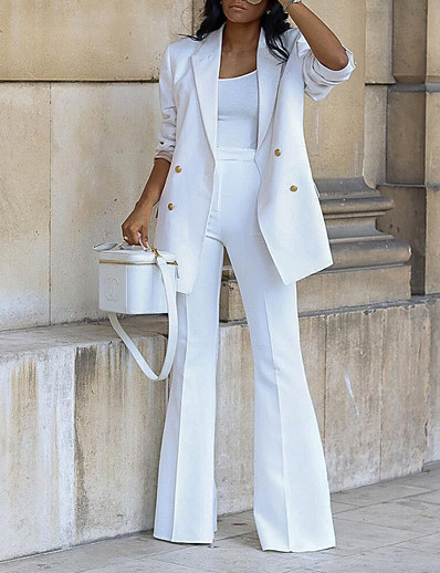 hesapli Blazerlar-Kadın&#039;s Suit Blazer Sonbahar Kış Cadde Günlük Çalışma Normal Ceket Sıcak Tutma Nefes Alabilir Normal İş Zarif Ceketler Uzun Kollu Cep Tek Renk Sarı Beyaz
