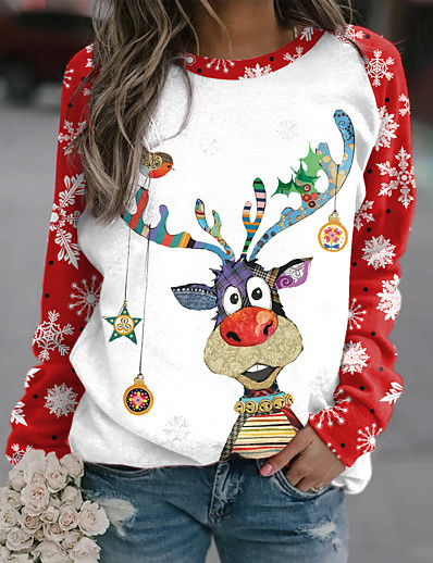 cheap Hoodies &amp; Sweatshirts-Women&#039;s Plaid Snowflake Reindeer Sweatshirt Pullover Print 3D Print Casual Sports Active Streetwear Hoodies Sweatshirts  Wine Red Black Fuchsia
