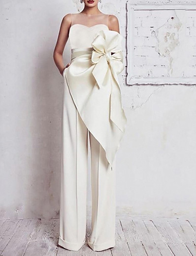 Χαμηλού Κόστους Ολόσωμες μακριές και κοντές φόρμες-Γυναικεία Καθημερινό Κομψό στυλ street Δρόμος Καθημερινά Ρούχα Ψηλή Μέση Λευκό Φόρμες Λουλούδι Φλοράλ
