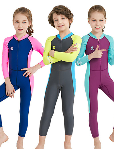 cheap Sportswear-Dive&amp;Sail Boys&#039; Girls&#039; Rash Guard Dive Skin Suit Swimwear Spandex Stretchy UV Sun Protection UPF50+ Breathable Front Zip Full Body - Patchwork Swimming Surfing Snorkeling Autumn / Fall Winter Spring