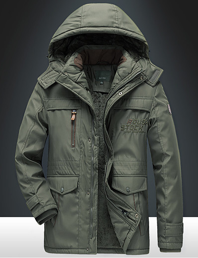 cheap Men-Men&#039;s Parka Fall Winter Street Daily Going out Long Coat Hoodie Zipper Single Breasted Thermal Warm Breathable Regular Fit Sporty Casual Jacket Long Sleeve Full Zip Pocket Solid Color Army Green