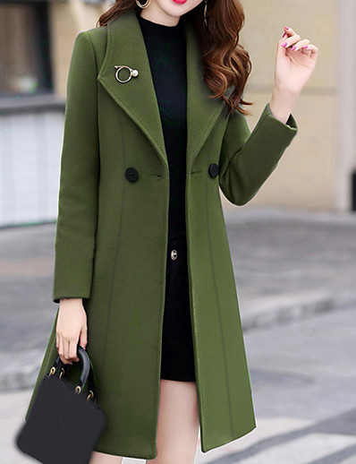 cheap Coats &amp; Trench Coats-Women&#039;s Coat Fall Winter Party Street Daily Long Coat Windproof Warm Regular Fit Elegant Streetwear Jacket Long Sleeve Pocket Solid Color Army Green Royal Blue Red