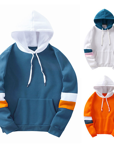 cheap Basic Collection-Men&#039;s Hoodie Bishop Sleeve Pocket Hooded Medium Spring &amp;  Fall Blue Orange White