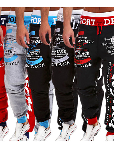 cheap Sportswear-Men&#039;s Street Sweatpants Joggers Track Pants Bottoms Cotton Harem Drawstring Fitness Gym Workout Running Active Training Jogging Summer Breathable Soft Sport Graffiti Black / Red Gray Red Black+White