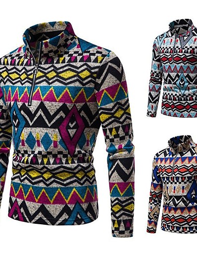 저렴한 남성용 의류-남성용 스웨터 스웨터 비숍 지퍼 스탠드 두꺼움 모든계절 &amp; 가을 와인 레드 푸른 클로버