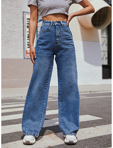 cheap Basic Collection-Women&#039;s Jeans Basic Daily Plain Spring, Fall, Winter, Summer Regular Blue