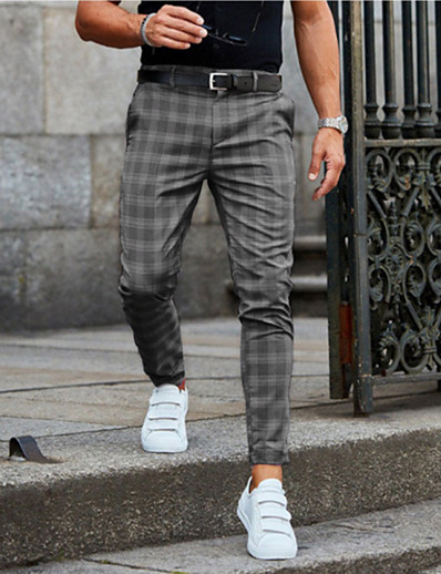 cheap Men&#039;s Bottoms-Men&#039;s Sporty Casual / Sporty Print Pants Chinos Full Length Pants Inelastic Daily Weekend Lattice Mid Waist Breathable Soft Grey Khaki S M L XL XXL