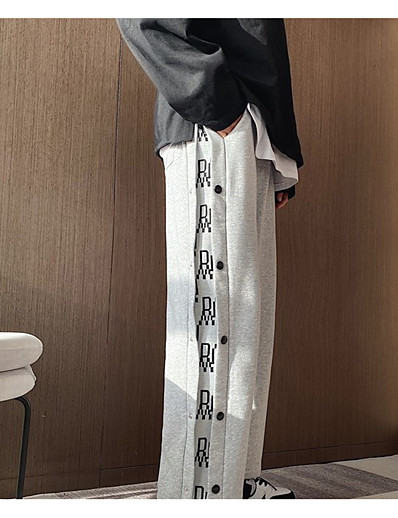hesapli Erkek Altları-Erkek Günlük / Sportif Sokak Şıklığı Yan Düğme Pantolonlar Eşoğman Altı Pantolon Tam uzunluk Pantolon Mikro-Esnek Günlük Tek Renk Orta Bel Rahat Dış Mekan Salaş Siyah Gri Beyaz S M L XL XXL / Büzgülü